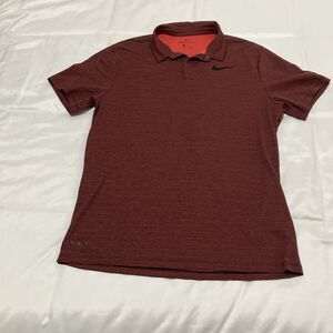 Nike Polo Shirt Red Aeroreact Golf Performance Stretch Striped Casual Mens L